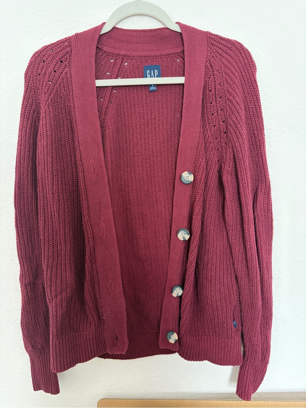 100% Cotton GAP Women's Maroon Red Knit Button-Up Cardigan Sweater